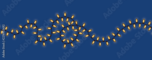 Retro yellow Christmas lights garland vector set on dark blue background. Mid century modern glowing holiday light string collection for xmas banner