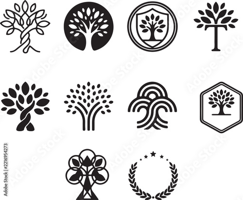 Tree of Life and Nature Logo Icon Collection (Black and White)