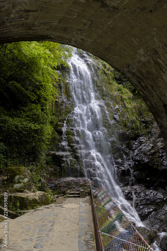 Youlongqiao Waterfall Beneath Stone Bridge on the Jiangxi Anhui Border