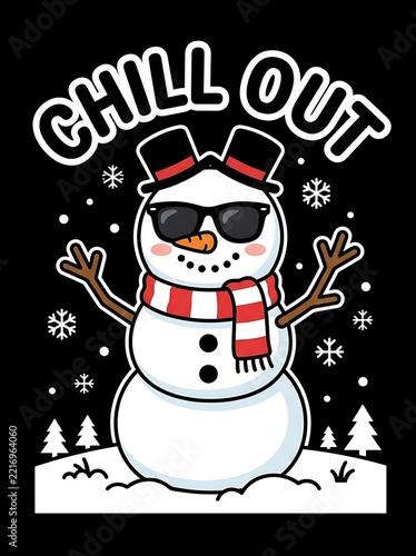 Stylized Snowman wearing sunglasses with a scarf during winter creating a fun festive concept