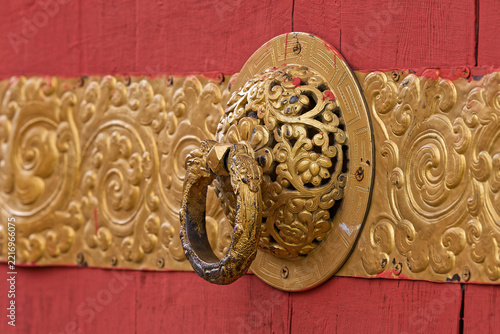 Door decoation in the Memorial Chorten monument in Thimphu, Bhutan