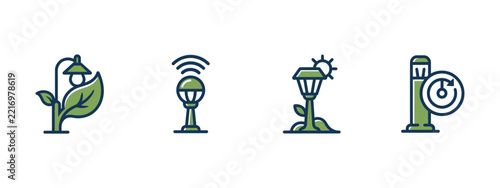 Smart Solar Lighting Renewable Energy Garden Lamp and Eco Technology Icons
