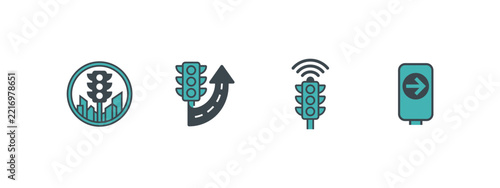 Smart Traffic Signal Road Safety Wireless Control and Navigation Icons