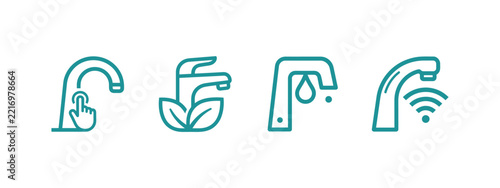 Smart Water Faucet Conservation Touchless Tap and Eco Technology Icons