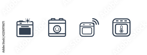 Smart Washing Machine Laundry Appliance Wireless and Temperature Control Icons