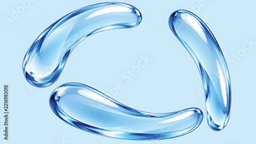 Transparent Blue Glass Wave with Layered Trailing Ribbons Flowing Across a Soft Cyan Minimal Background