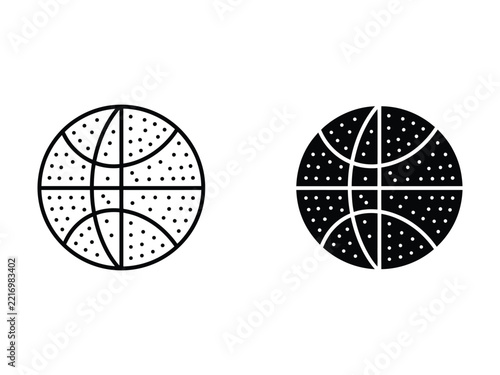 black and white illustration of two basketballs with dots pattern
