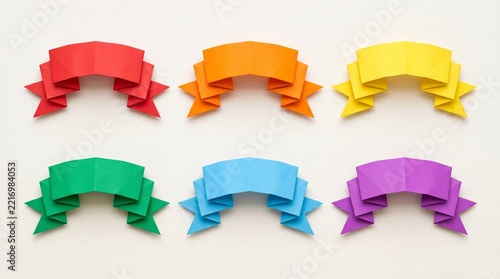 Colorful Paper Craft Ribbon Banner Set on White