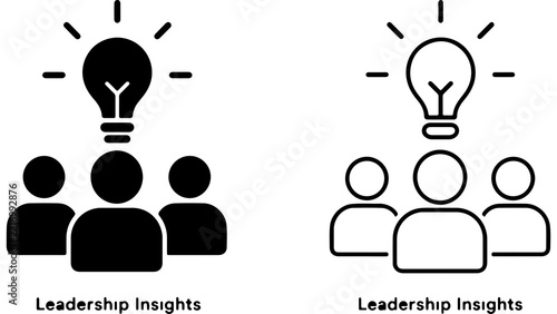 Leadership Insights Icon Set with Light Bulb and People Silhouette and Outline Style