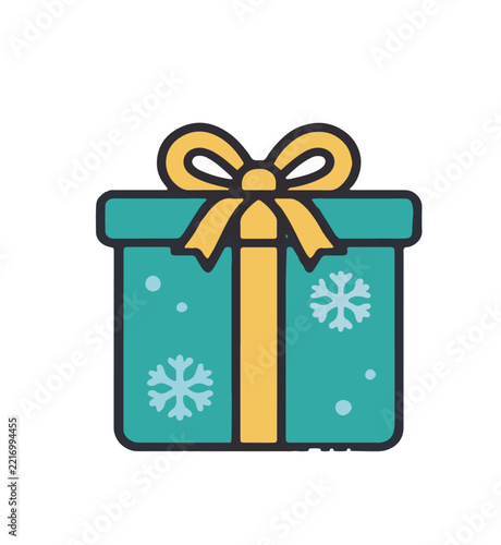 Colorful Flat Line Art Christmas Gift Box Vector Icon Representing Festive Holiday Present Graphic UI Design Asset