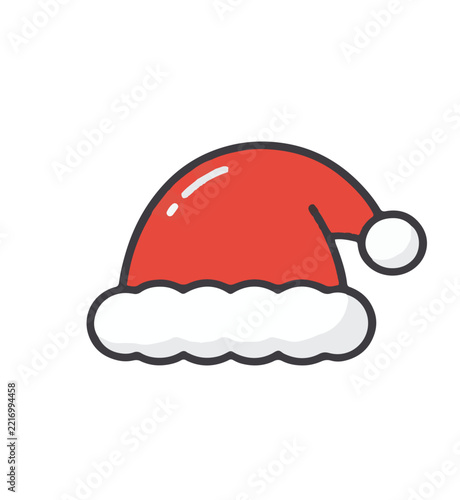Colorful Flat Line Art Red Santa Hat Vector Icon Representing Festive Winter Holiday Apparel Graphic Design Asset