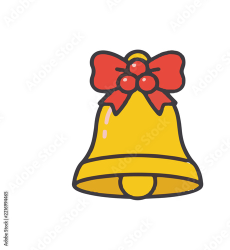 Colorful Flat Line Art Christmas Jingle Bell with Bow Vector Icon Representing Festive Holiday Music Graphic UI Asset