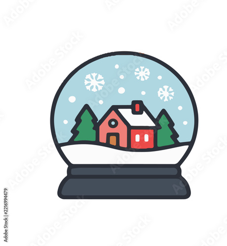 Colorful Flat Line Art Christmas Snow Globe Vector Icon Representing Winter Holiday Magic Graphic Design Asset