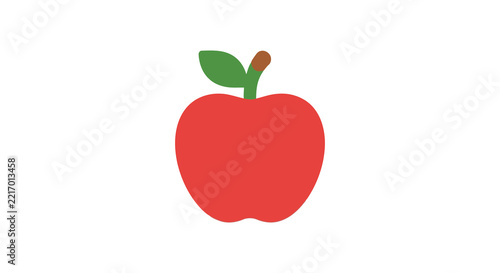 Red apple with green leaf is displayed on a white background