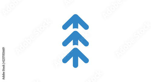 Three upward pointing chevron shapes on a white background arrows upward