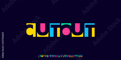 colorful abstract alphabet, bold playful letters, geometric modular font with vibrant display feel, creative logo branding, modern poster headline, artistic typographic identity. Vector typeset