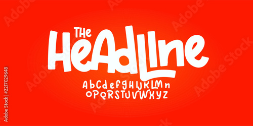 font modern bouncy typeset, lively friendly alphabet. Playful cheerful letters in Los Muertos Mexican style for menus, labels, signage, ads, crafts and comic book. Vector typographic design