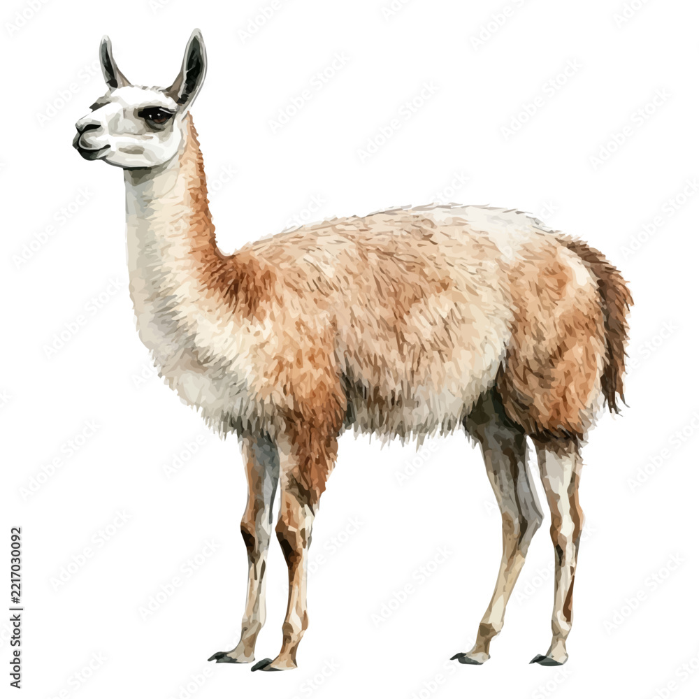 Fototapeta premium Llama, isolated watercolor element on white background