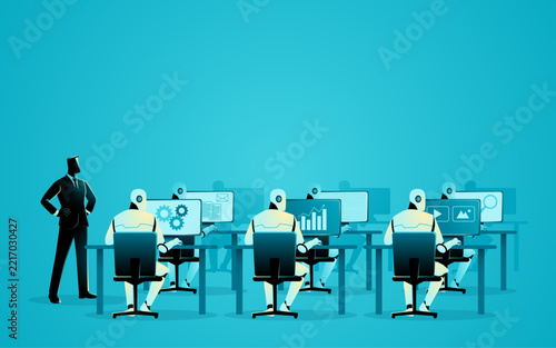 Agentic AI orchestration concept showing a human supervisor overseeing multiple AI agents coordinating business tasks, autonomous workflows, multi-agent systems, and enterprise AI operations.