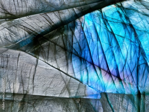 Close up of labradorite mineral with blue reflections