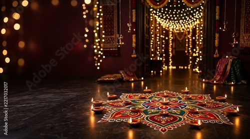 Dramatic stage lighting with a dark floor and blurred background for events