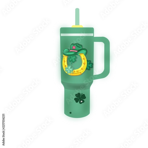golden horseshoe, shamrocks, st patricks day, clovers, white background