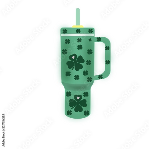 cute illustration, water bottle, shamrocks, clovers, greenery, st patricks day, white background