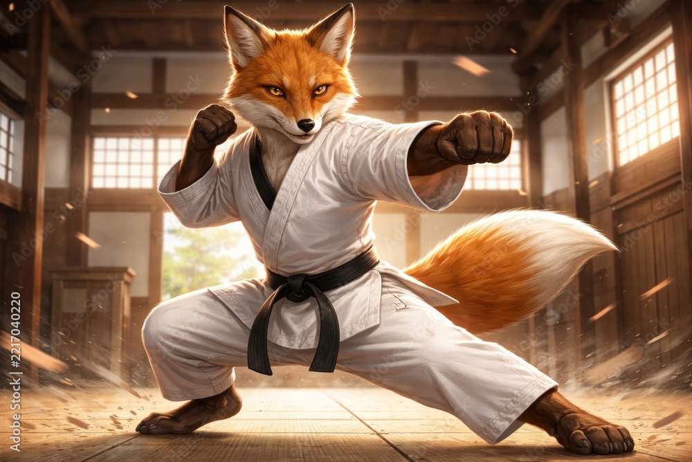 Fototapeta premium Fox practicing martial arts