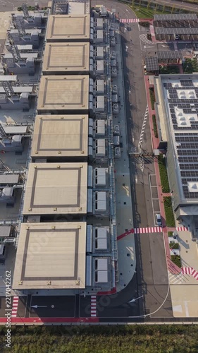 Aerial View Modern Data Center Campus in Italy for Cloud Computing and Enterprise Digital Services
