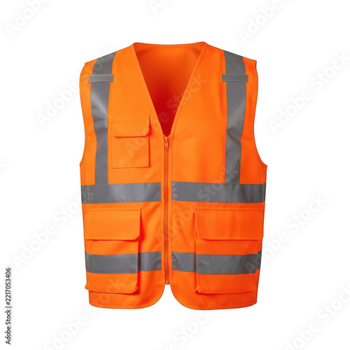 Bright orange high-visibility safety vest with reflective stripes
