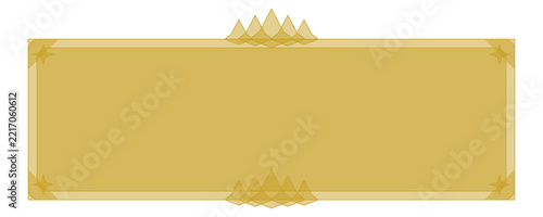 Rectangular frame with gold border and decorative geometric ornaments on and bottom, isolated on a white background, for layouts