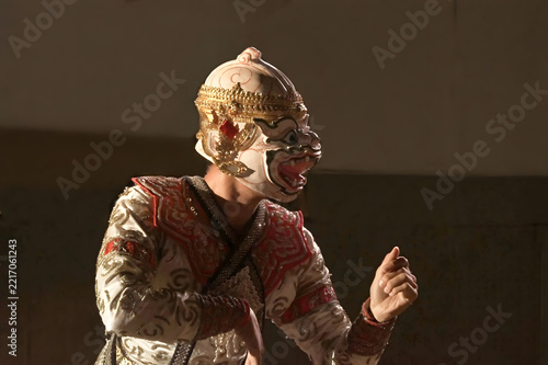 Thai traditional dancing mask art is khon about ramakien story, This influent form ramayana story in Indian. theater, ornate, arts, craftsmanship, embroidery, fine arts, character, entertainment, face