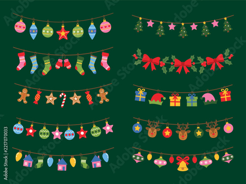 Christmas Hanging Ornament Garland Set with Festive Holiday Bunting and Baubles