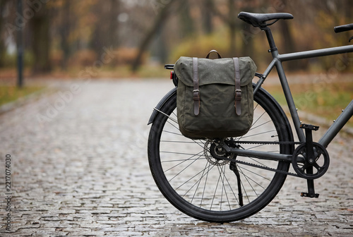 Rainproof reusable bicycle pannier on a bike