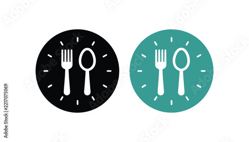 Clock plate with fork and spoon vector logo design