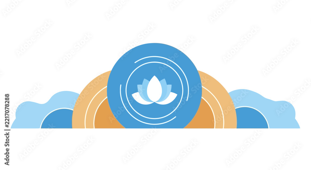 Fototapeta premium Minimalist Lotus Flower Icon with Abstract Blue and Orange Geometric Art