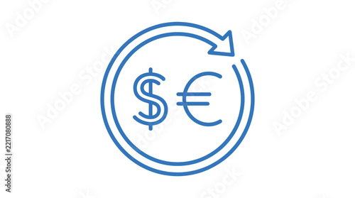 Currency exchange icon with dollar and euro symbols blue line style