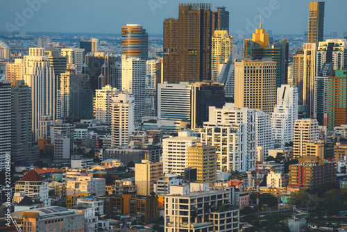 Aerial view of Bangkok modern office buildings, condominium, living place in Bangkok city