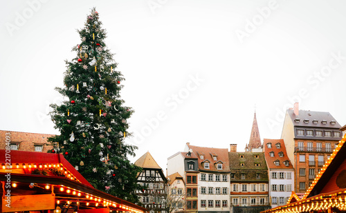 Christmas Xmas Market With Christmas tree in the evening Illuminations.