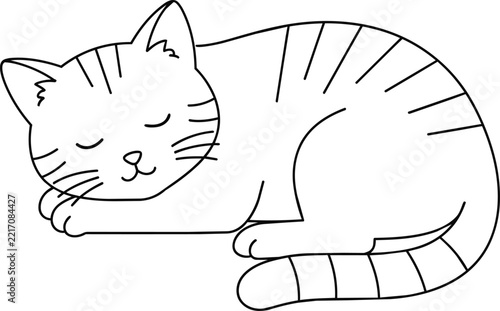 Sleeping cartoon cat resting peacefully isolated transparent