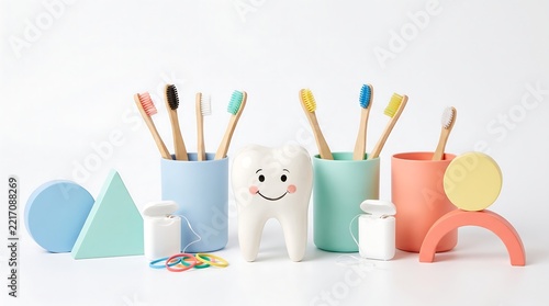 Friendly Pediatric Dental Care Branding with Colorful Tooth Sculpture
