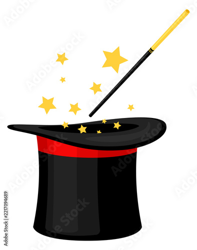 Obraz na plátně Magician top hat with magic wand cartoon icon