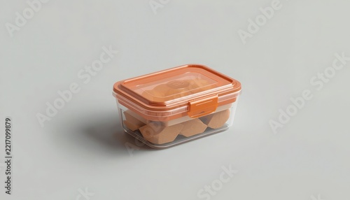 Reusable Plastic Food Container with Airtight Lid Isolated on White Background