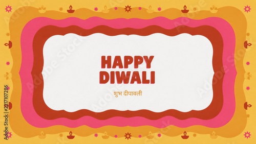 Retro 1970s pop art style Happy Diwali greeting card background banner
