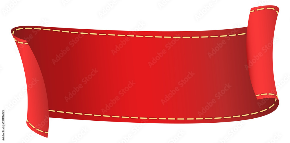 Fototapeta premium Red textile ribbon. Blank banner scroll template