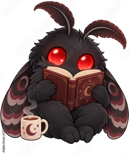 Cute Cozy Mothman Holding a Book and Reading
