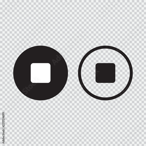 Black and White Circle Square Geometric Icon Set on Transparent Background