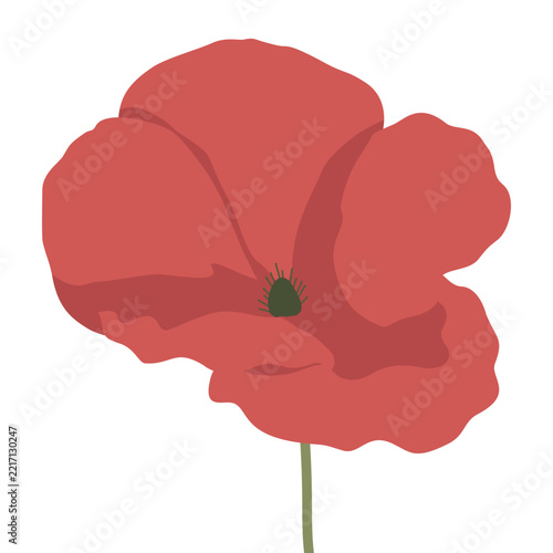 Red Poppy Flower in flat Style. 
