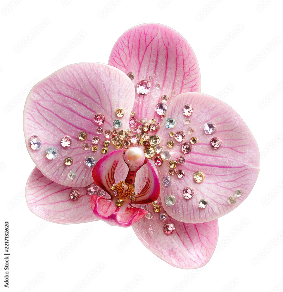 Fototapeta premium PNG Elegant jeweled pink orchid blossom.