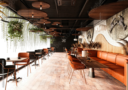 3d render coffee shop interior restaurant